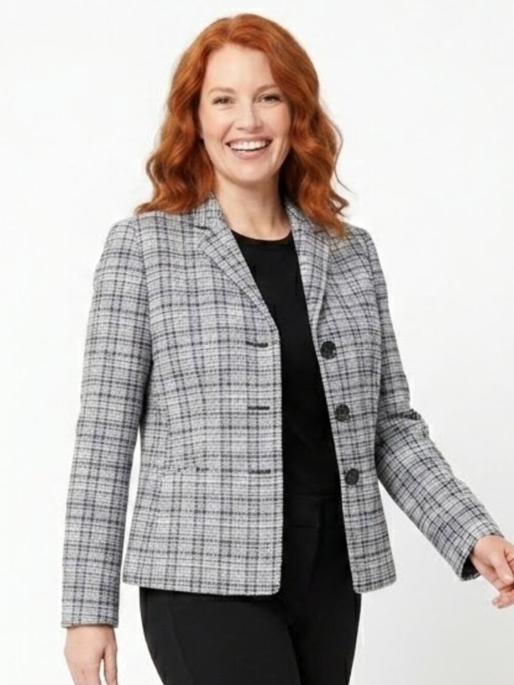 Le Suit Separates Blazer Women Size 14 Black White Textured Pockets 3 Button